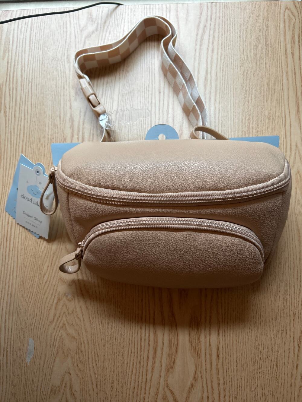 New Cloud Island Diaper Sling fanny pack Pearl/Tan Leather Look 10.5"x4.25"x6.5"